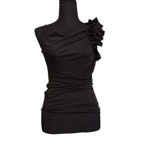 Come Como no size listed black one shoulder ruffle women's shirt #23